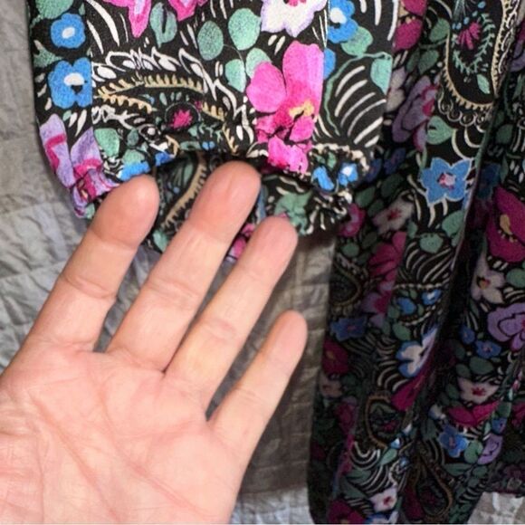 UMGEE Floral Mini Tunic Dress babydoll 3/4 elastic sleeve sz M - Picture 6 of 10